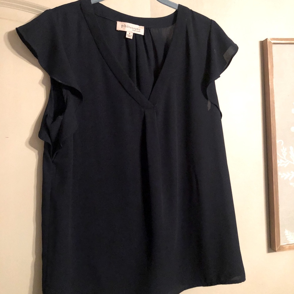 Philosophy women’s chiffon navy ruffle blouse SM